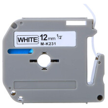 MK231 Label Tape 12mm Black on White PET for Brother PT65 PT70 PT80 Fade and Water Resistant