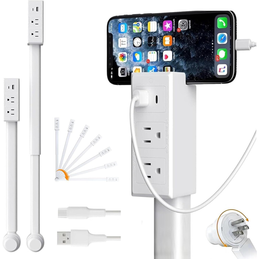 Power Strip With Usbc And Usba Ports, 180 Rotating Wall Outlet Extender For Hardtoreach Spaces 9426802890839