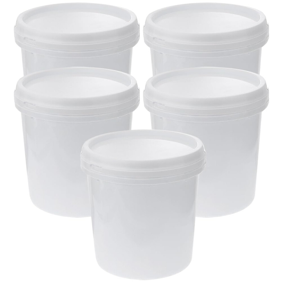 5Pcs 1L White Plastic Buckets With Lids, Food Grade Stackable Storage For Kitchen, Ranch, Outdoor Use 9001264058616