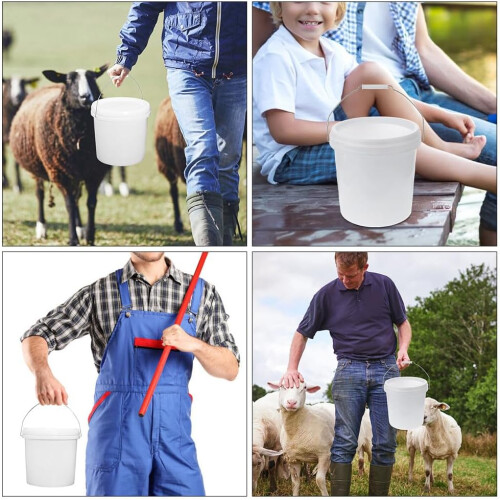 5PCS 1L White Plastic Buckets with Lids, Food Grade Stackable Storage for Kitchen, Ranch, Outdoor Use 2