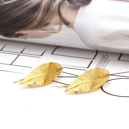 Σκουλαρίκια Leaf για γυναίκες, μοναδικά κρεμαστά σκουλαρίκια σε χρυσό τόνο, κράμα 2