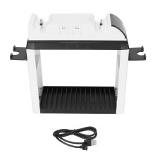 Torre portaoggetti verticale multifunzionale per controller e caricabatterie per PS5, PS4, Xbox e Switch con luce notturna stabile.