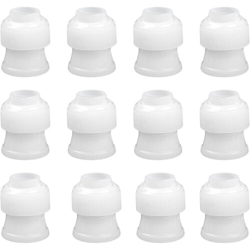 12 Pack Piping Bag Couplers for Quick Tip Switching, Durable Reusable Cake Decorating Set, White