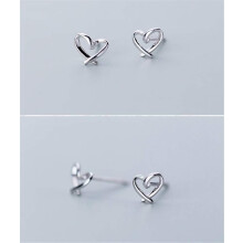 Tiny Heart Stud Earrings for Women, Solid 925 Sterling Silver with White Gold Plated Minimalist Stud Earrings, Hypoallergenic Nickel Free Hollow Love