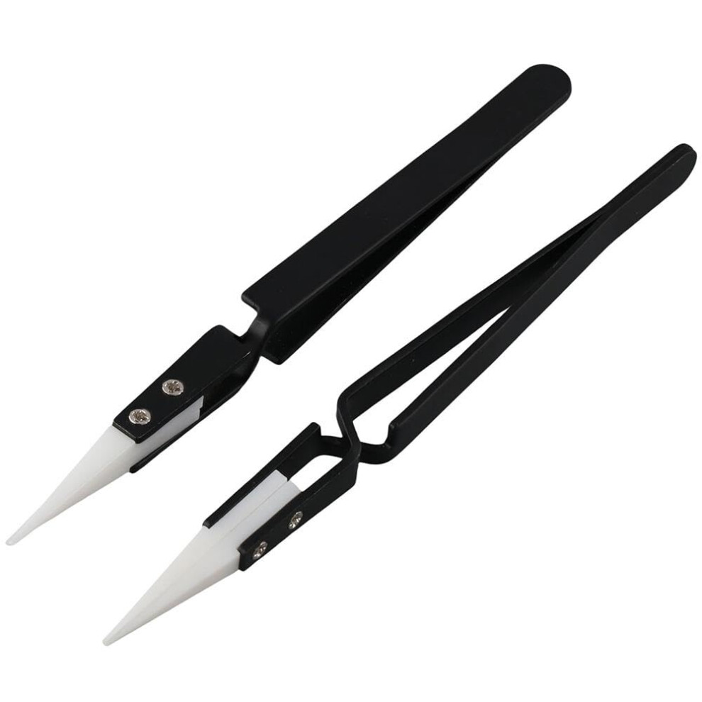 2Pcs Heatresistant Ceramic Precision Tweezers Straight Tip Antistatic Stainless Steel For Electronics 9001264059255