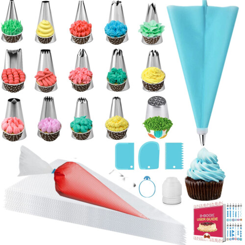 Cake Decorating Kit for Beginners with Reusable Piping Bag Set, Multiple Icing Tip Shapes