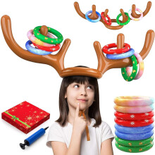 Ringwerpspel voor kerstfeestjes, opblaasbare rendiermuts met werpringen, interactief familiespel voor feestelijke bijeenkomsten, feestelijk plezier