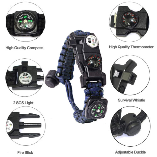 Βραχιόλι Paracord επιβίωσης Unisex Tactical Design, φορητός εξοπλισμός επιβίωσης με 2