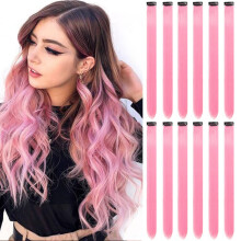 Pink Hair Extensions Clip In for Girls, 12 PCS HeatResistant Synthetic 22 Inch Vibrant Highlights