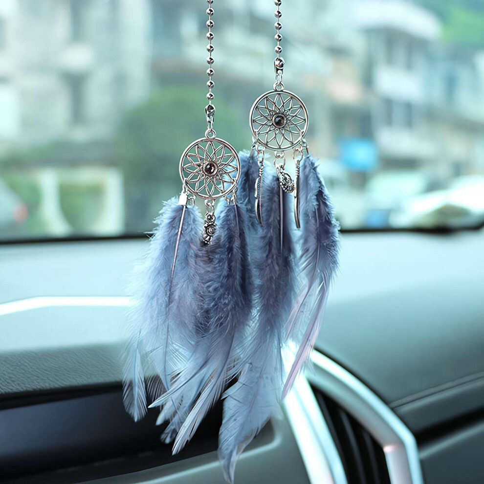 Dream Catcher Car Hanging Boho Feather Pendant For Rearview Mirror Handmade Crystal Charm Grey 9001264059781