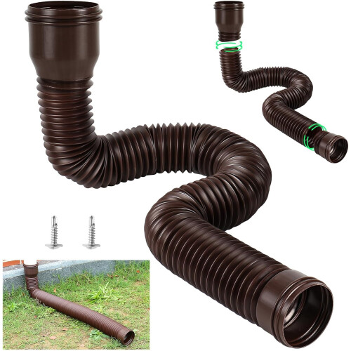 Rain Gutter Downspout Extension with Adjustable Length and Splash Guard for Home Drainage Brown