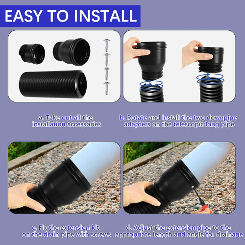 Flexible Rain Gutter Downspout Extension with Drain Extender, Extendable 18.5 to 59 in, 1 Pack 2