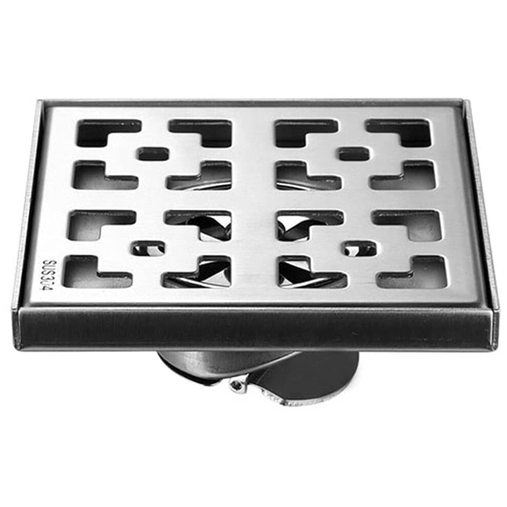 Shower Floor Drain 304 Stainless Steel With Hair Strainer, Square Brushed Anticlog Odor Seal 9119770778802