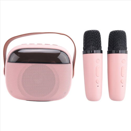 Παιδικό μηχάνημα καραόκε, φορητό ηχείο Bluetooth με 2 ασύρματα μικρόφωνα, ροζ 2