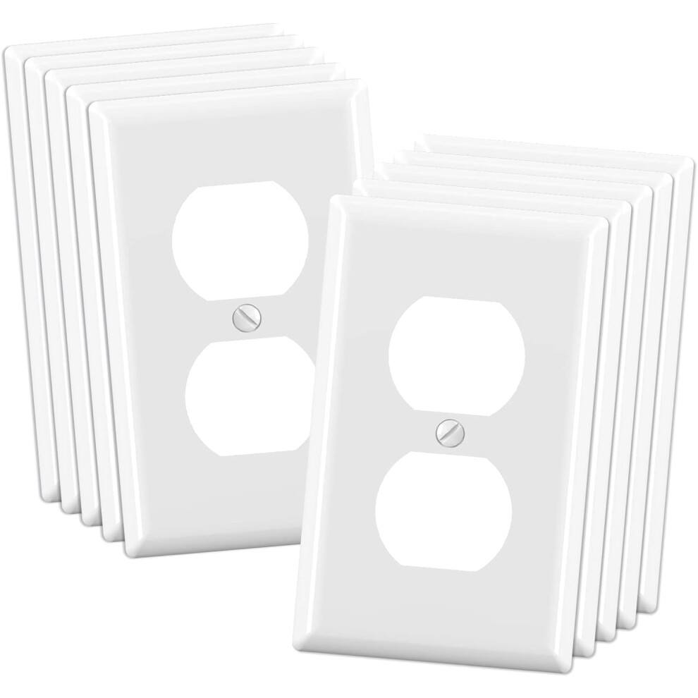 Duplex Outlet Cover 1 Gang Standard Size Wall Plate, Unbreakable Glossy White Polycarbonate, Ul Listed 10 Pack 9001264059965