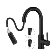 Matte Black Pull Down Kitchen Faucet 304 Stainless Steel Single Handle 360 Swivel Dual Spray