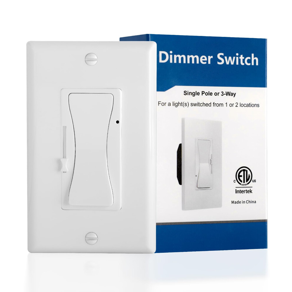 Led Dimmer Switch 3Way And Single Pole Slide For Smooth Flicker Lighting, White 1 Pack 9189345646508