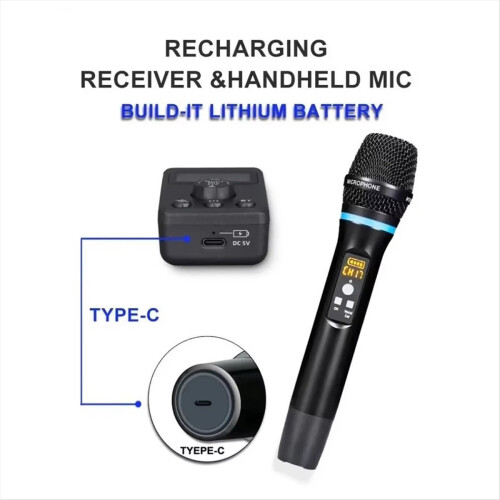 M50 UHF Dual Wireless Dynamic System Anti-Howling Rechargeable Receiver Plug Play Microphone Set 1