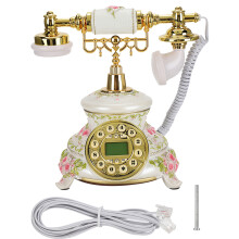 Vintage telefon med knap, LCD-skærm, retro keramisk telefon, nummervisning, håndfri opkald, justerbar ringetone, elegant hjemmekontor