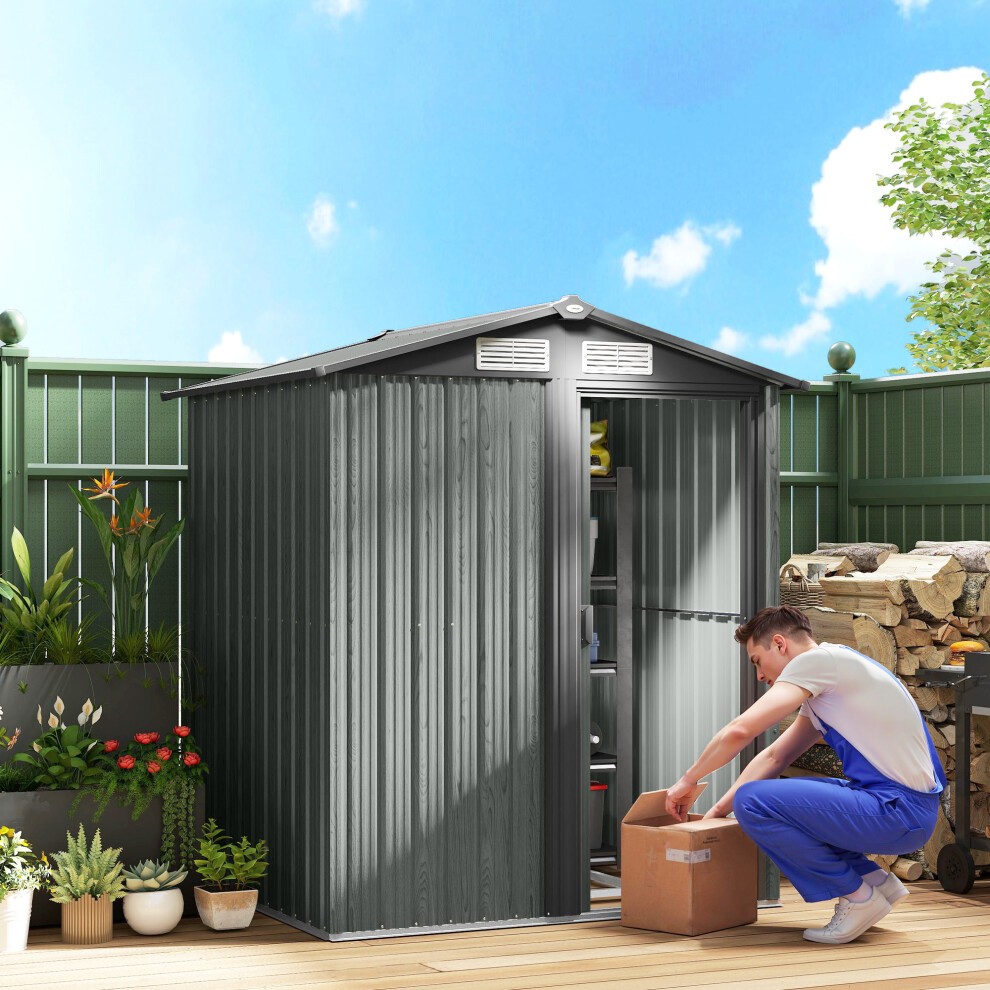 Outsunny 5Ft X 4.3Ft Outdoor Metal Storage Shed With Sliding Door Sloped Roof