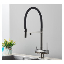 Black Pull Out Kitchen Faucet with Dual Handle Brass Filtered Spout for Hot and Cold Drinking Water