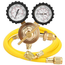 Nitrogen Regulator with CGA580 Inlet, 0400 PSI for HVAC, Brass Build, Hose and Dual Gauges