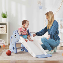 AIYAPLAY 3 in 1 Kids Slide with Climber, Basketball Hoop and Ball, Blue