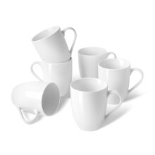 Set of 6 White 13oz Ceramic Coffee Mugs with Ergonomic Handles, Microwave Dishwasher Safe Cups
