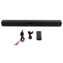 Draadloze soundbar met Bluetooth en FM-radio, meerdere ingangsopties, hoogwaardige full-range audio voor films, muziek en games. Goede kwaliteit.