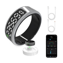 Smart Fitness Ring with Heart Rate, Sleep and SpO2 Tracking, IP68 Waterproof, Silver Size 8