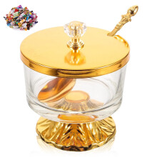 Glass Sugar Bowl with Lid and Spoon, Gold Plated Elegant Design for Coffee, Tea and Kitchen