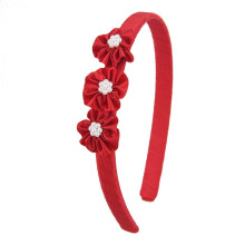 Girls Headband with Satin Bow and Pearls, Red Toddler Headband for Wedding or Party Wear