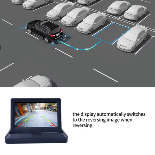 Monitor de ré dobrável de 5 polegadas com câmera de ré, kit de sistema de estacionamento com câmera de ré à prova d'água para carro. 2