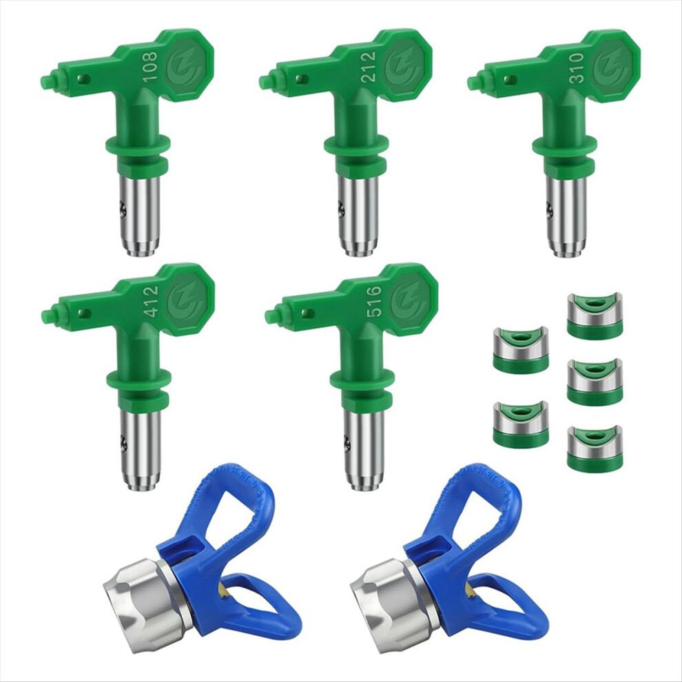 5Pcs Airless Sprayer Tips Reversible Nozzle Tips With 2Pcs Tip Guards For Airless (109, 211,315,417,515, 517, 623) 4852840240681
