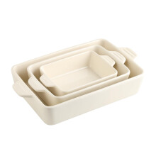 Ceramic Baking Dish Set with Handles, Oven Safe Lasagna Pan, Durable Porcelain Beige 11.8x7.8