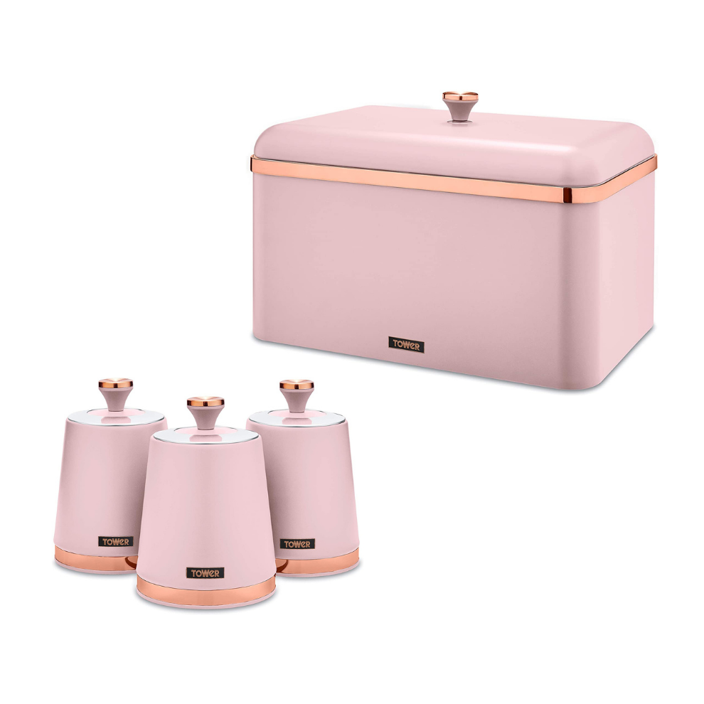 Tower Cavaletto Bread Bin & Canisters Kitchen Set (Marshmallow ) Pink