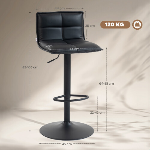 Homcom HOMCOM Bar Stools Set of 2 Swivel Height Adjustable Barstools Black 2