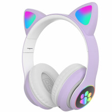 Căști drăguțe cu urechi de pisică, Bluetooth wireless pentru fete și adolescente, pliabile cu microfon încorporat, bandă reglabilă, pernițe