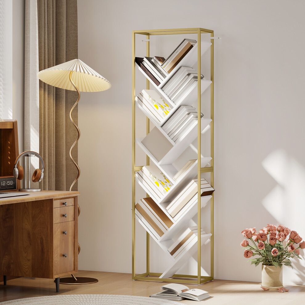 Homcom (White) 10 Tier Tree Bookshelf Industrial Tall Bookcase