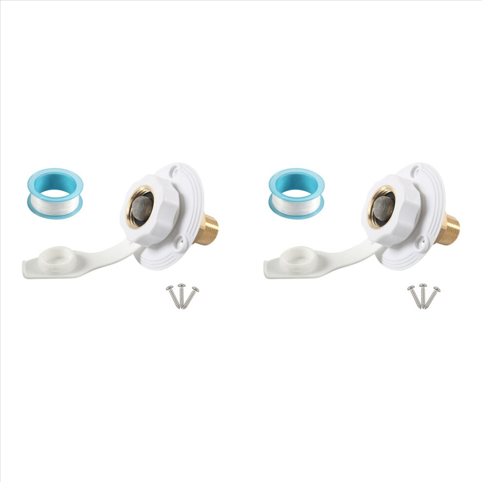 2X Rv Water Inlet Connection City Water Fill Inlet Flange Brass With Check Valve Rv Water Hose Connector White 4852840257047