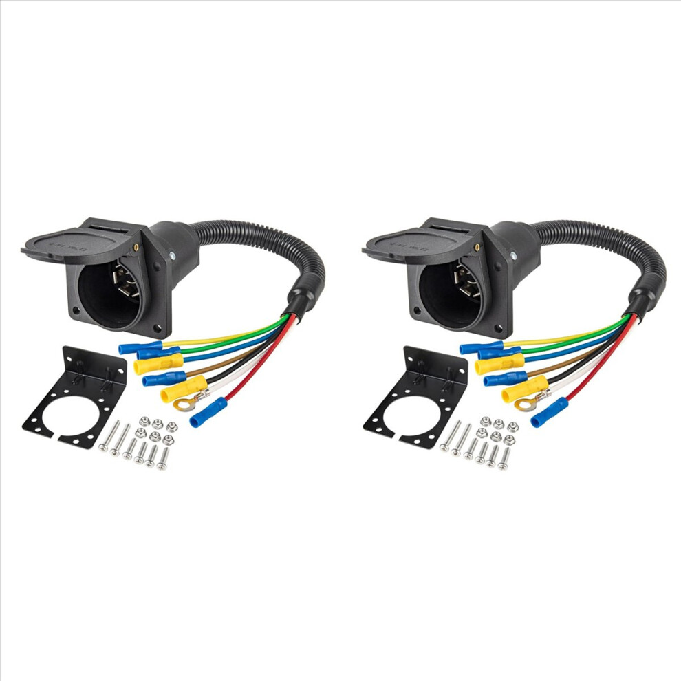 2X 7 Way Rv Trailer Connector Socket 7 Pin Wire Electrical Trailer Adapter Quick Converter With Mounting Bracket Light 4852840257559