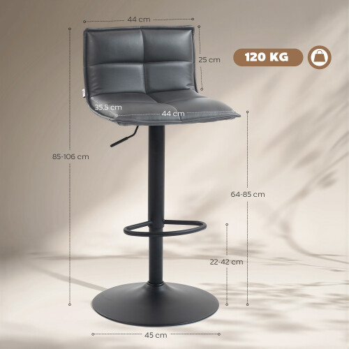 Homcom (Grey) HOMCOM Bar Stools Set of 2 Swivel Height Adjustable Barstools 2