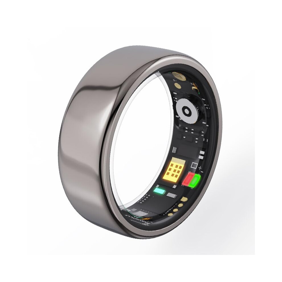 Silver Smart Ring Health Tracker With Sleep And Heart Rate Monitor, Ipx8 Waterproof, 7Day Battery,