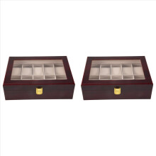2 Caixas de Relógio de Luxo em Madeira, Porta-Relógios Masculino com Tampa de Vidro, Organizador de Joias com 10 Compartimentos.