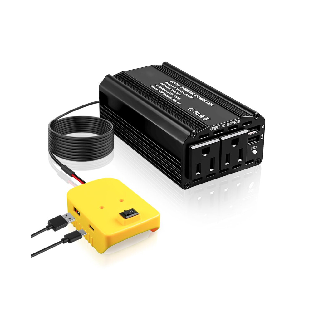 20V Power Inverter 300W With Dual 110V Ac Outlets And Fast Charging Typec Port 9189345649820