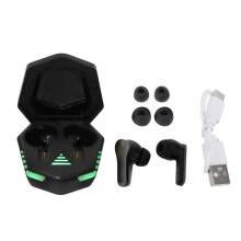 Trådlösa hörlurar med ultralåg latens, 9D-ljud, Bluetooth 5.2, pekkontroll, RGB LED-spelläge, inbyggd mikrofon för Android iOS-enheter, bra