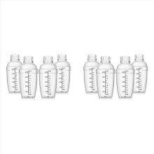 8 Pcs Plastic Cocktail Shaker Hand Drink Mixer Shaker with Scales and Strainer Top Clear Shaker Cup with Measurements