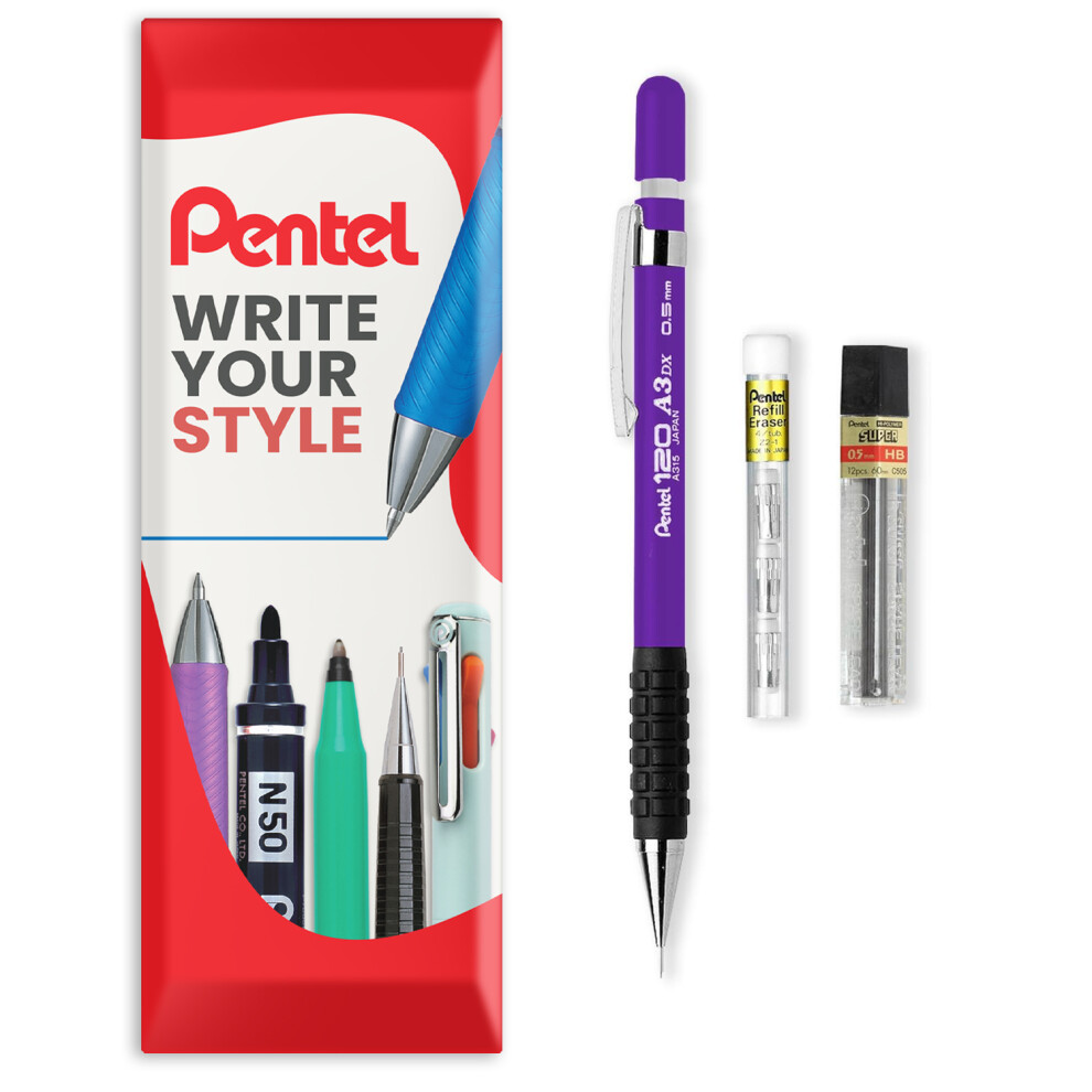 Pentel (Violet) 120 Mechanical Pencil With Refills, Erasers