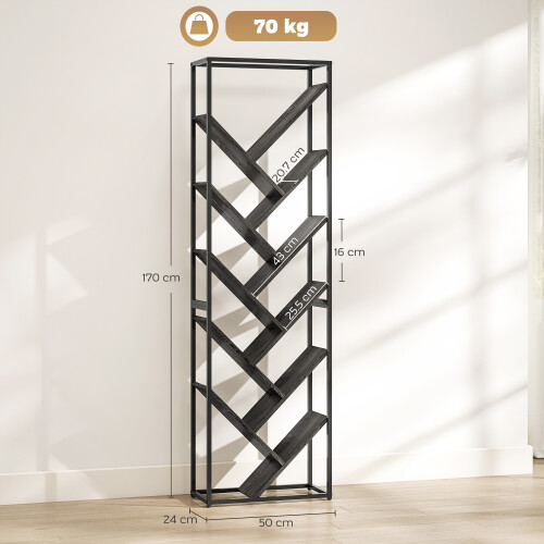 Homcom (Grey) HOMCOM 10 Tier Tree Bookshelf Industrial Tall Bookcase 2