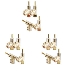12 Stück Bananenstecker, 45 abgewinkelt, mit Schraubverriegelung für AV-Receiver, Verstärker, Lautsprecher, vergoldet